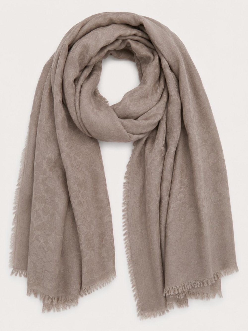 Coach Taupe Monogram Lightweight Scarf with Fringe – Used